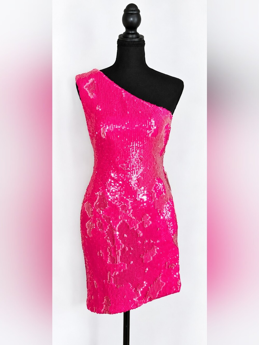 Dress the Population Taryn Hot Pink Sequin One Shoulder Mini Dress NWT S